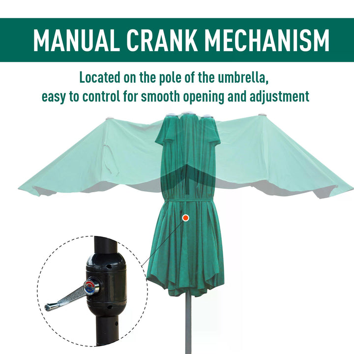 4.6M Sun Umbrella Canopy Double-sided Crank Sun Shade w/ Cross Base Dark Green