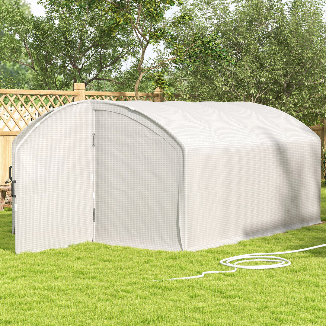 Polytunnel Greenhouse Walk-in Grow House with UV-resistant PE Cover, Door, Galvanised Steel Frame, 4 x 3 x 2m, White