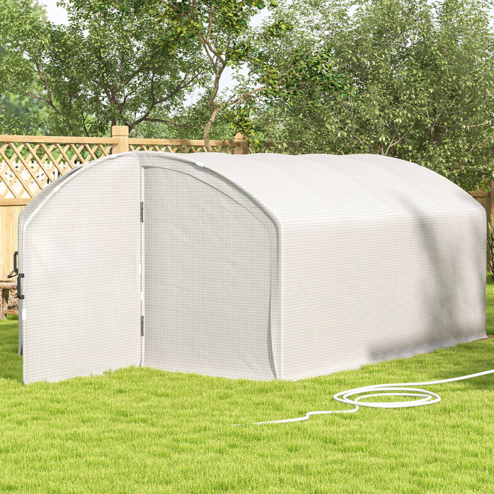 Polytunnel Greenhouse Walk-in Grow House with UV-resistant PE Cover, Door, Galvanised Steel Frame, 4 x 3 x 2m, White