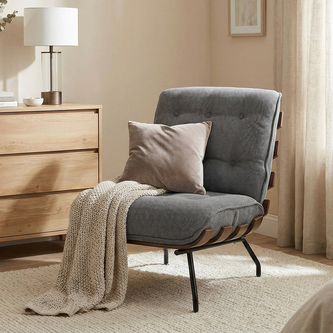 Accent Chair, Linen-look Fabric Reading Chair with Spring Cushion, Sla