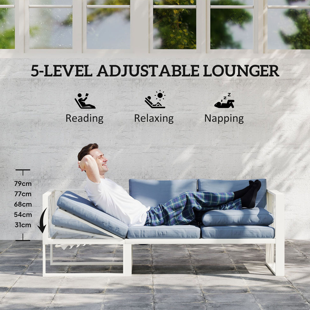Four-Piece L Shaped Garden Furniture Set with 5-Level Adjustable Lounger - Grey
