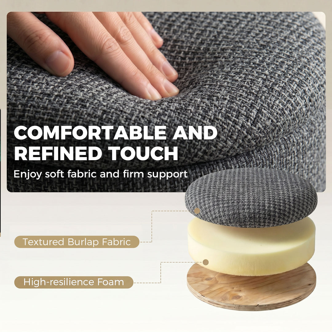 Storage Sitting Bench with Lid, Round Storage Ottoman with Rubberwood 