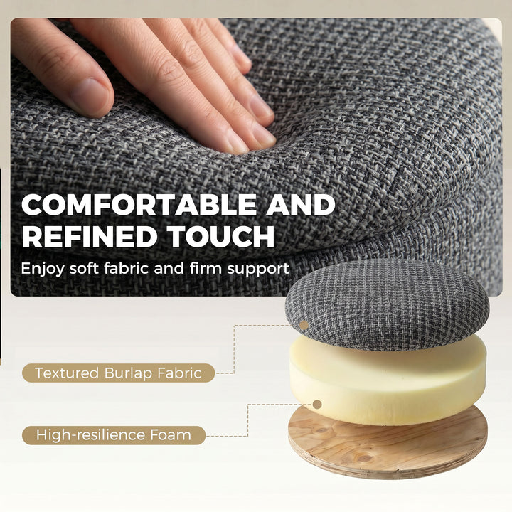 Storage Sitting Bench with Lid, Round Storage Ottoman with Rubberwood 