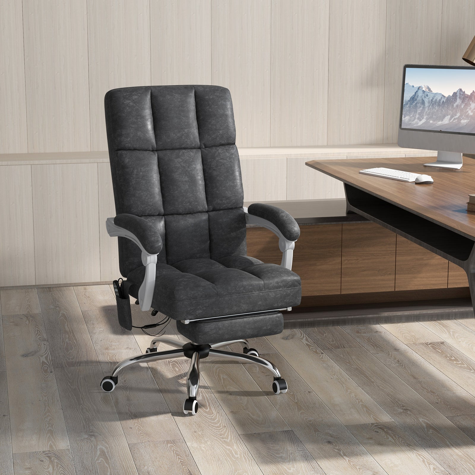 Massage Office Chair, Ergonomic Desk Chair, Comfy Work Study Chair with Heat, Padded Seat, 135° Reclining Back and Footrest for Home Office, Charcoal Grey