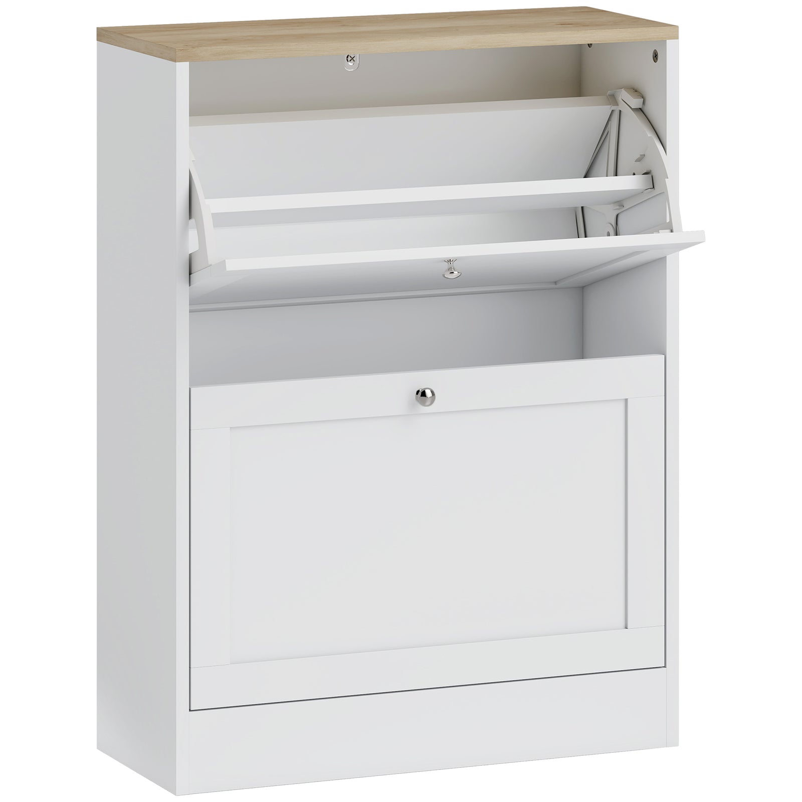 Two Flip Drawer Shoe Cabinet - White