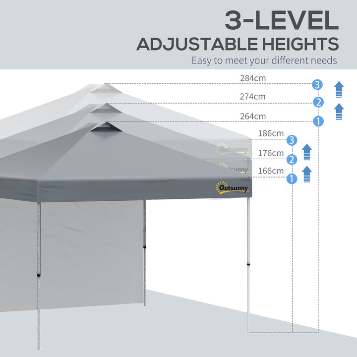 Outsunny Pop Up Gazebo Tent 3x3m with Sidewall, Roller Bag, Adjustable Height, Event Shelter, Grey