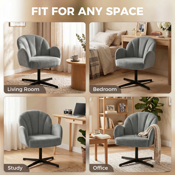 Swivel Accent Chair, Shell-Shaped Armchair with Spring Cushion, Metal 