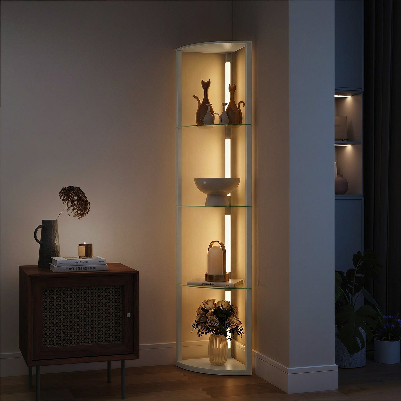 LED Floor Lamp with Shelves, Dimmable Standing Lamp with Foot Switch f