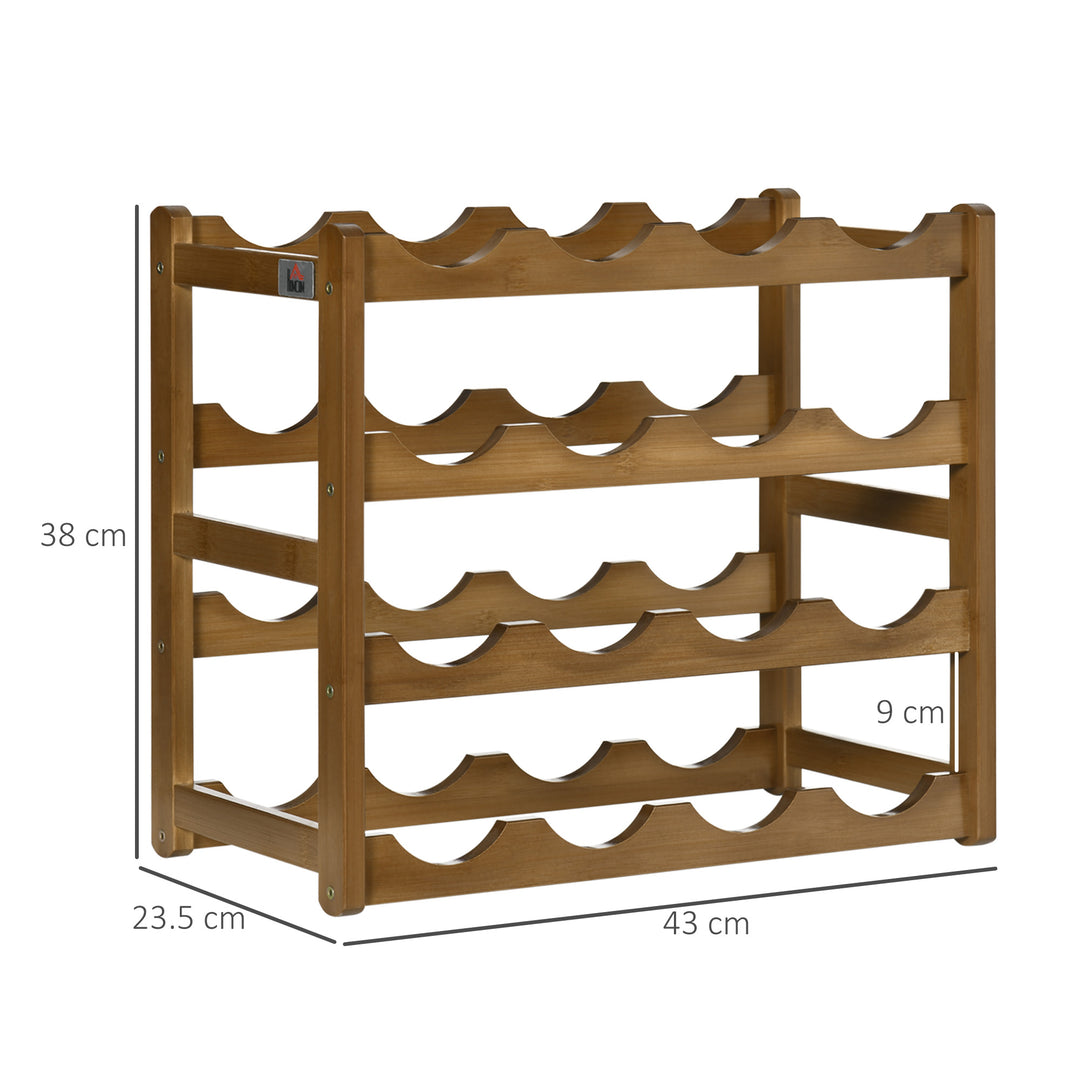 HOMCOM Free Standing Bamboo Wine Rack with 16 Bottles Holder, 4-tier Water Bottle Organizer, Display Shelf for Countertop, Home Bar, Brown | Aosom UK