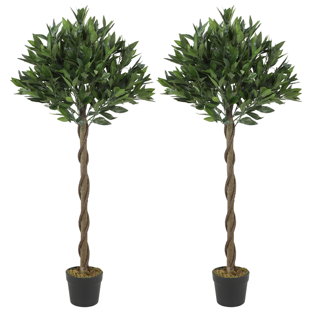 Artificial Bay Laurel Topiary Trees with Twisted Trunk, Realistic Lush