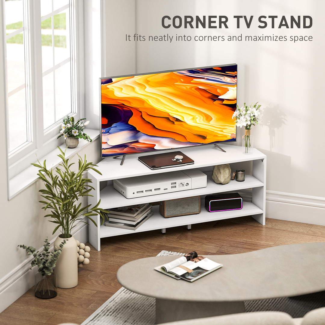 Corner TV Stand with 2 Open Shelves for 47 Inch TV - White