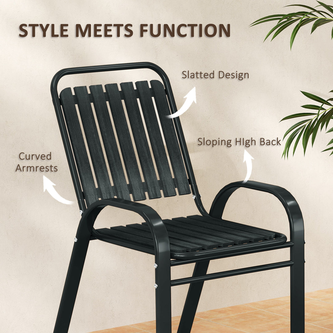 3 Pieces Patio Bistro Set with Stackable Chairs, Tempered Glass Table, for Outdoor, Balcony, Patio, Garden Charcoal Grey