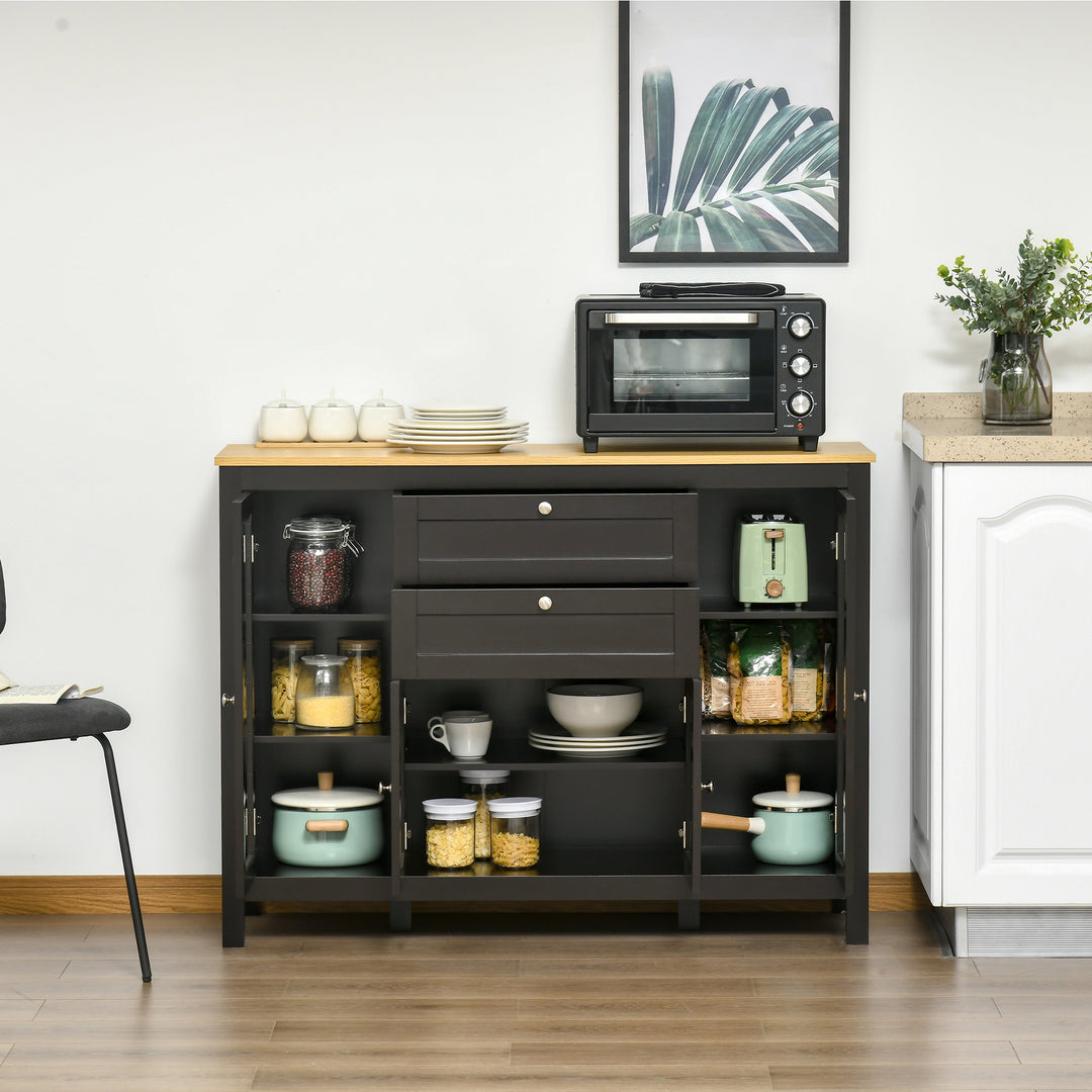 Modern Storage Cabinet, Sideboard with Oak Top, 4 Doors, 2 Drawers and