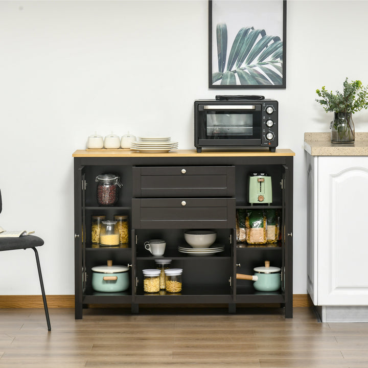 Modern Storage Cabinet, Sideboard with Oak Top, 4 Doors, 2 Drawers and