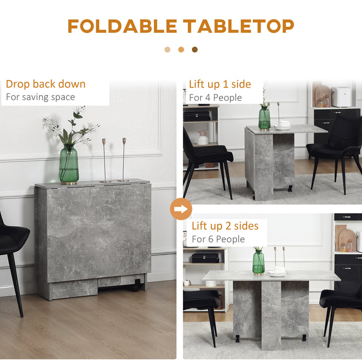 Folding Dining Table, Drop Leaf Table with 2-Tier Shelves, Rolling Casters, for Small Spaces, Kitchen, Cement Grey