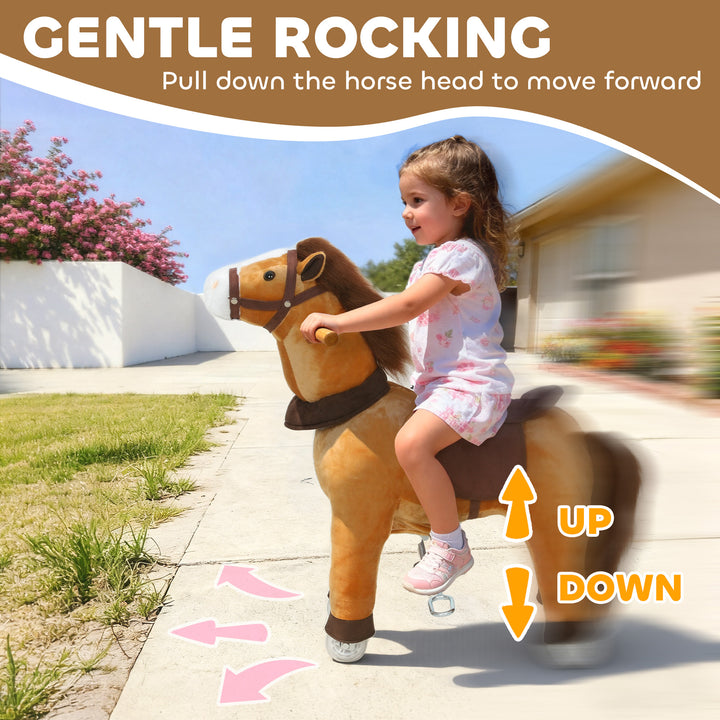 Ride On Horse, Plush Walking Horse Toy with Wheels and Saddle for Ages 3-5 Years Old