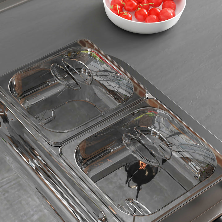4 Tray Electric Food Warmer Buffet Server with Warming Plate, Cool Touch Handles, Adjustable Temperature, 300W, 2 x 2.4L and 2 x 1L Pans