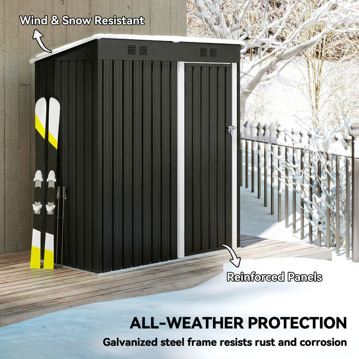 5 x 3 ft Lean-to Garden Shed, Outdoor Storage Shed with Lockable Door 
