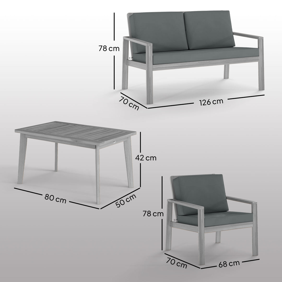 4-Piece Wooden Garden Furniture Set with Cushions - Light Grey