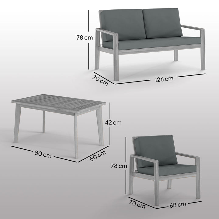 4-Piece Wooden Garden Furniture Set with Cushions - Light Grey