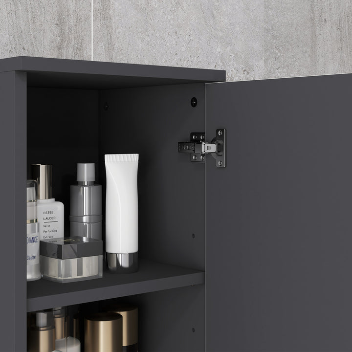 Kleankin Tall Bathroom Cabinet, Narrow Storage with Open Shelves, 2 Door Cabinets, Adjustable Shelves, Grey