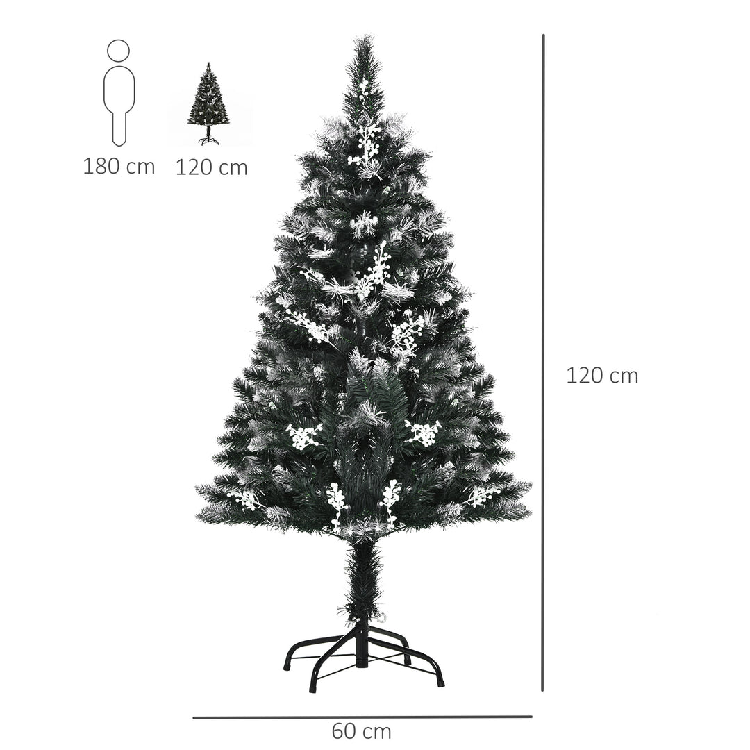 4FT Artificial Snow-Dipped Christmas Tree Xmas | Home Home Indoor Decoration | Removable Stand w/ White Berries Star Topper Branch Green