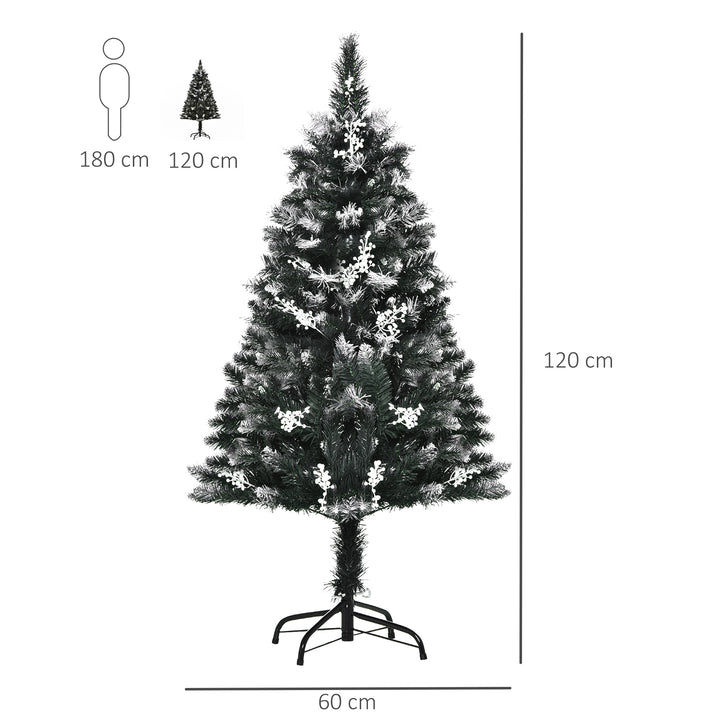 4FT Artificial Snow-Dipped Christmas Tree Xmas | Home Home Indoor Decoration | Removable Stand w/ White Berries Star Topper Branch Green