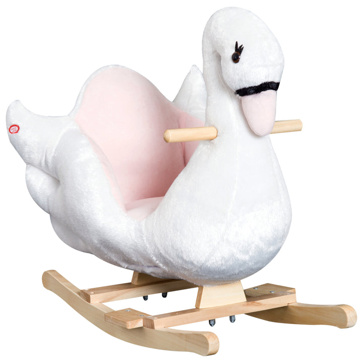 HOMCOM Swan Rocking Horse Kids Wooden Ride On Plush Toy w/ Music