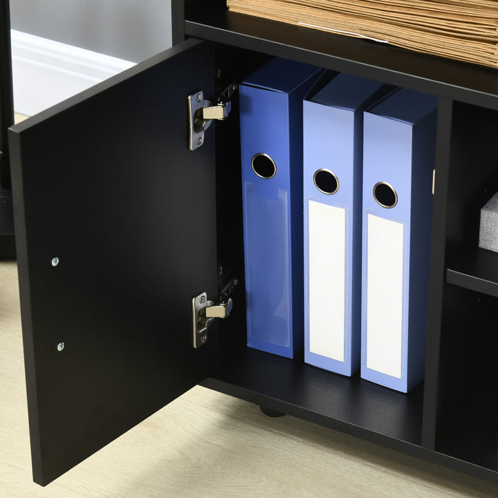 MCL Multi-Storage Printer Stand Unit Office Desk Side Mobile Storage w/ Wheels Modern Style 60L x 50W x 65.5H cm - Black