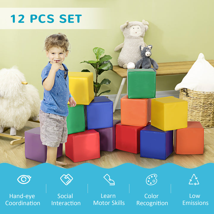 HOMCOM Kids 12-Piece PU Soft Stacking Blocks Multi-Colour | Aosom UK