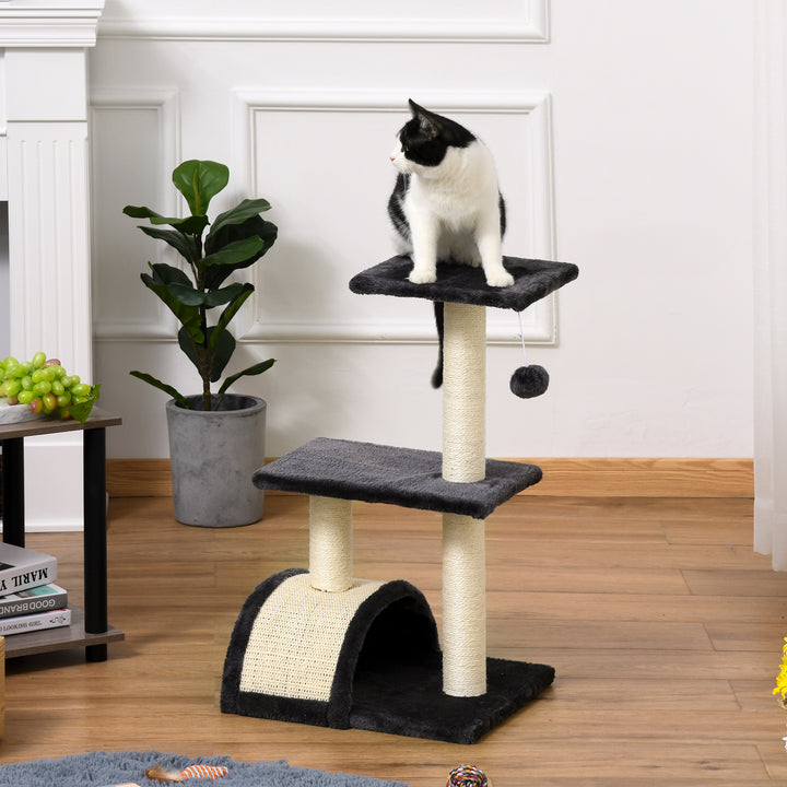 PawHut Cat Tree Tower, 72cm Climbing Activity Centre for Kittens, with Sisal Scratching Post, Pad Arc Perch, and Hanging Ball Toy, Grey | Aosom UK