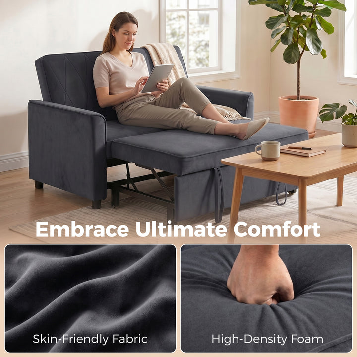 2 Seater Sofa Bed, 3-in-1 Convertible Pull Out Sleeper Sofa with Click