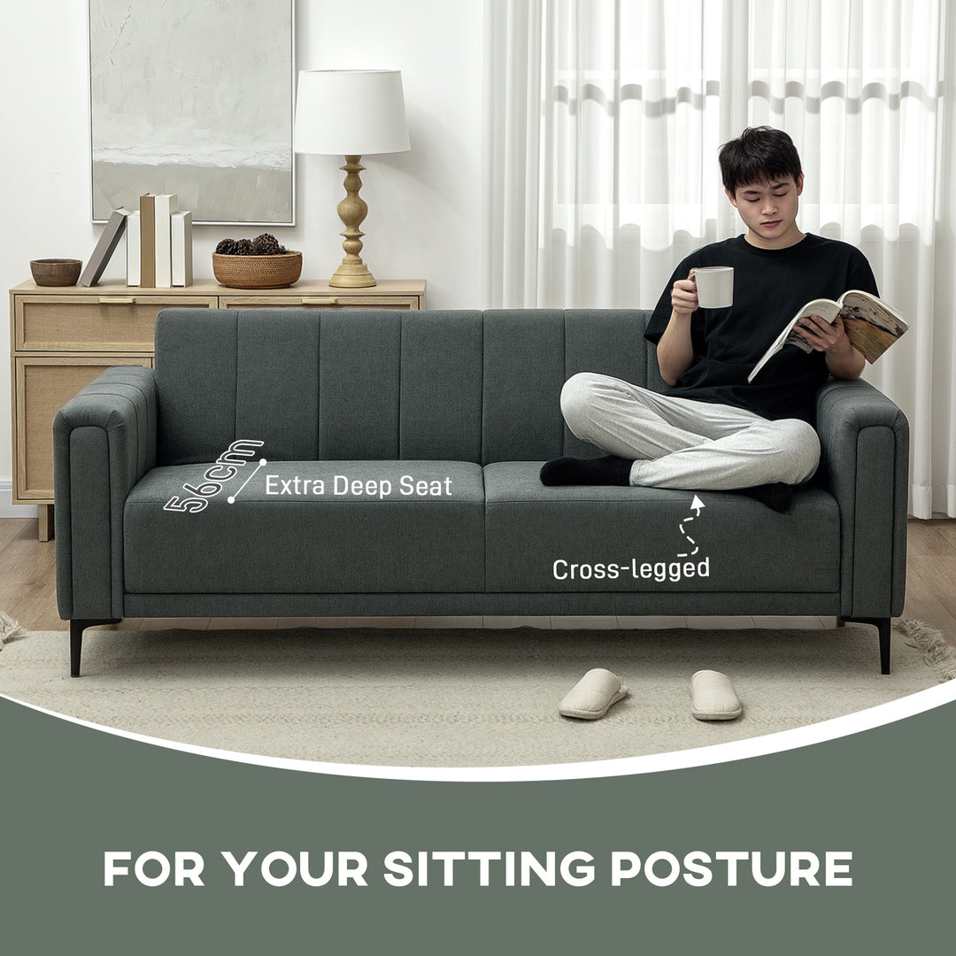 Three-Seater Relaxed Modern Sofa - Grey