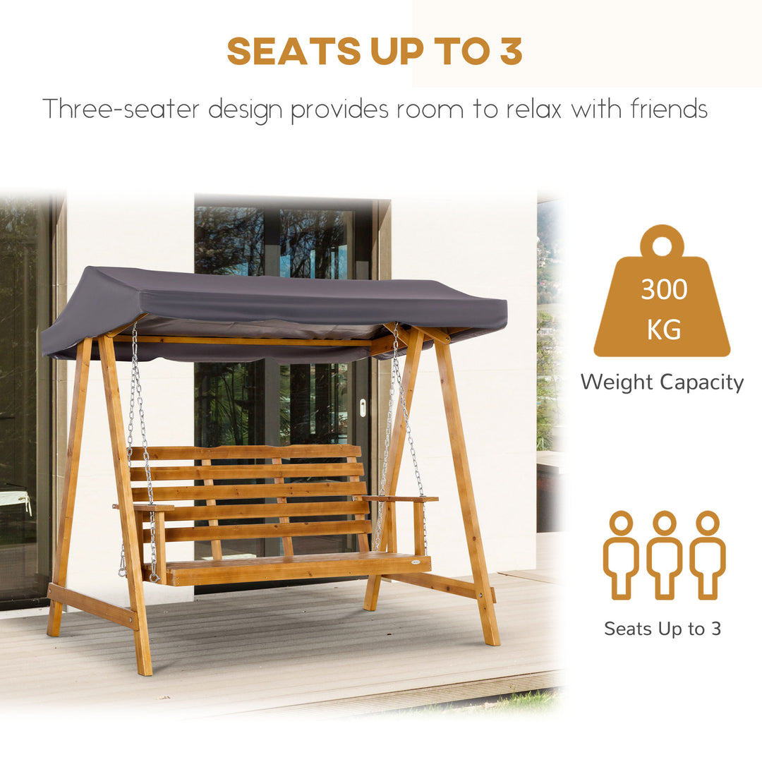 3 Seater Garden Swing Seat Swing Chair Outdoor Wooden Swing Bench Hammock with Adjustable Canopy