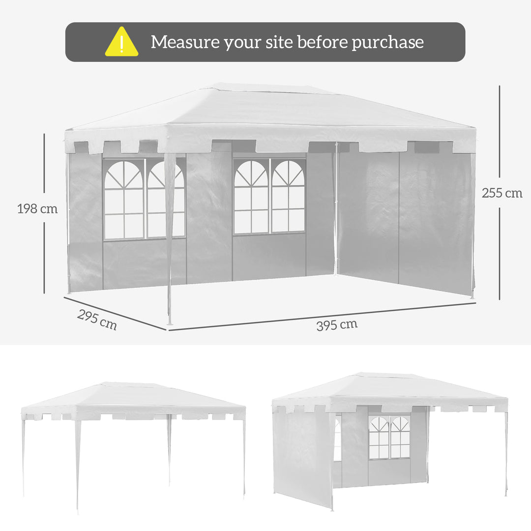 3 x 4 m Garden Gazebo Shelter Marquee Party Tent with 2 Sidewalls for Patio Yard Outdoor - White