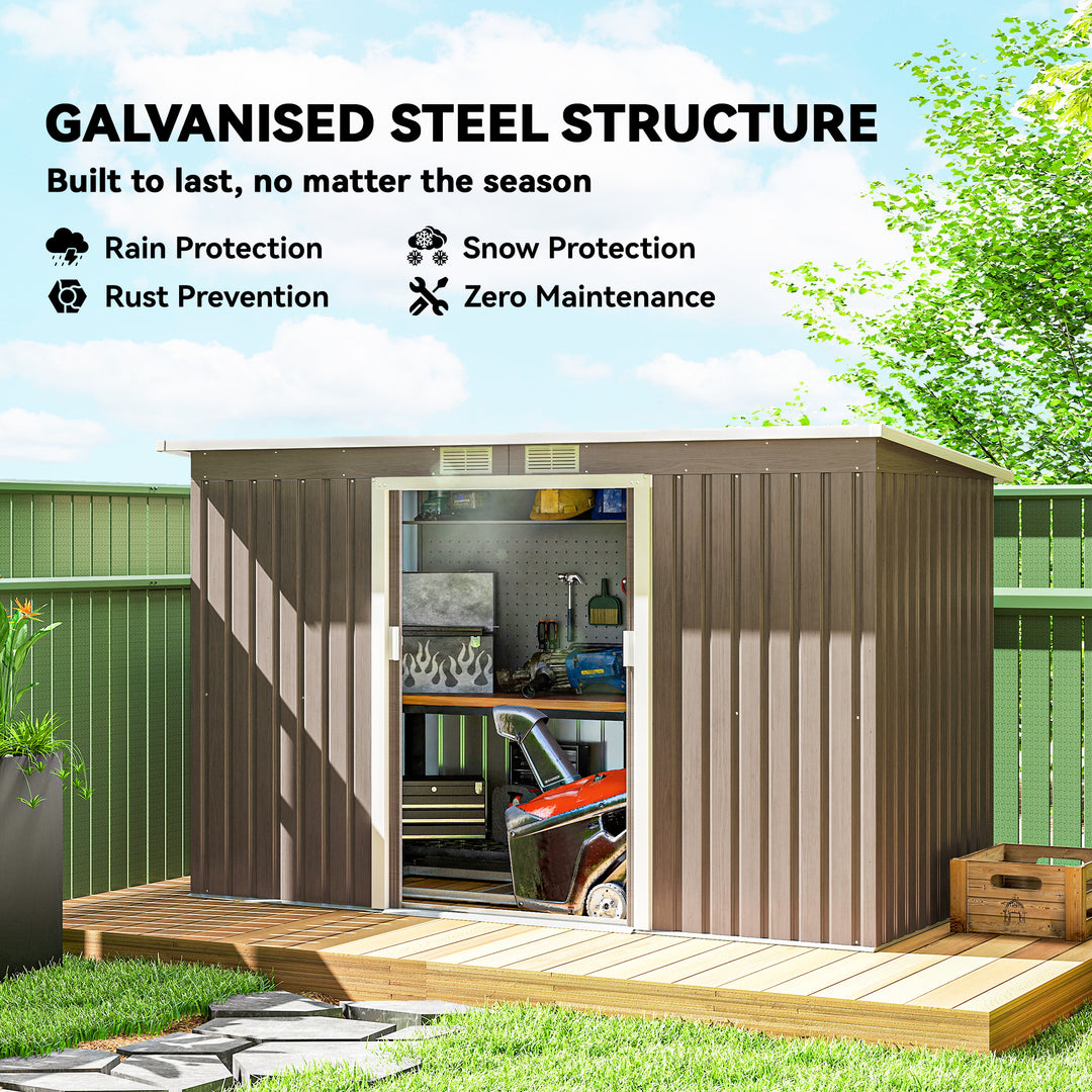 4 x 9ft Metal Shed, with Foundation Shed - Brown