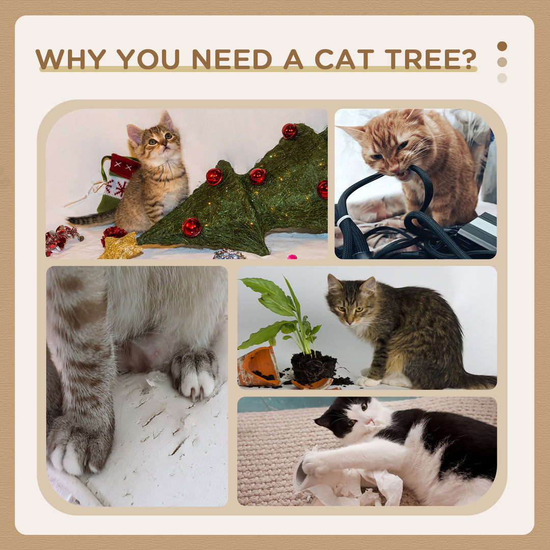 130cm Cat Tree for Indoor Cats, Multi-Level Plush Cat Tower, with Five Scratching Posts, Two Perches, Cat House, Hammock