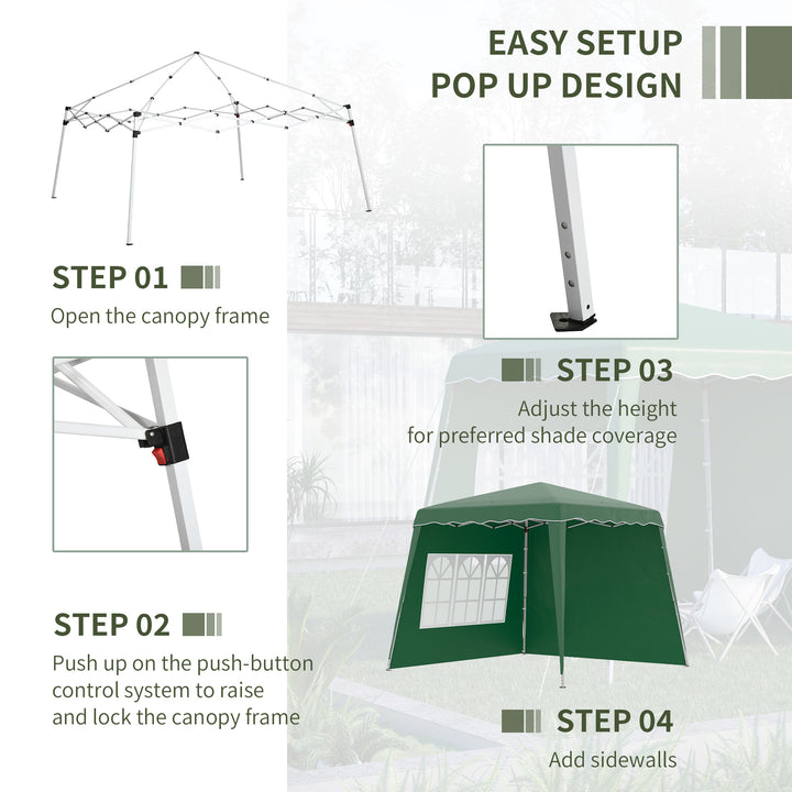 2.4 x 2.4m Two Wall Pop Up Gazebo - Green