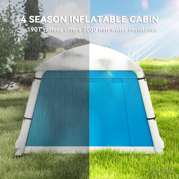 Inflatable Camping Tent w/ Hand Pump, Easy Setup 1/2 Person Blow Up Tent Waterproof 190T Taffeta w/ Mesh Windows, Doors and Carry Bag, Light Blue