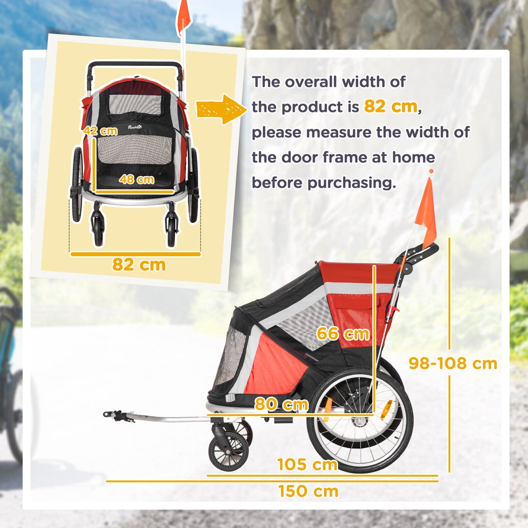 PawHut Foldable Dog Bike Trailer, 2-in-1 Pet Cycling Carrier with Safety Leash, Flag for Small Animals, Camping, Hiking, Red