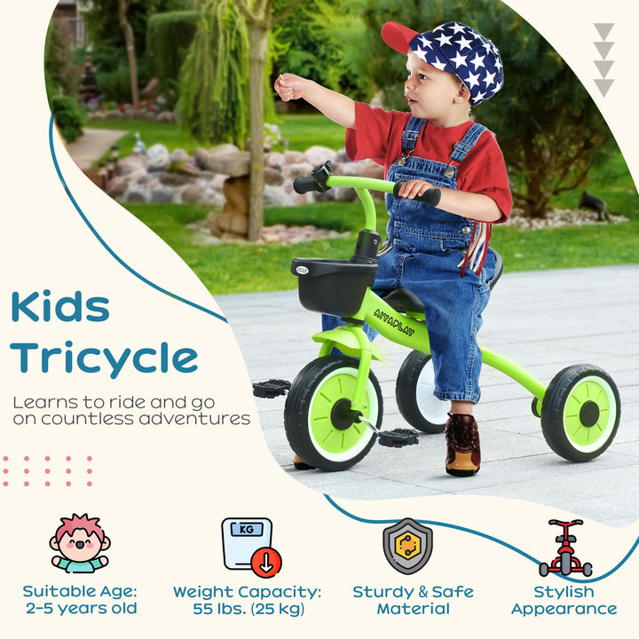 AIYAPLAY Children's Trike, Adjustable Seat Tricycle with Basket and Bell, Suitable for Ages 2-5 Years, Green