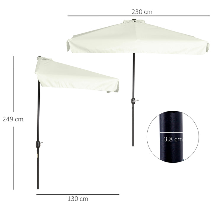 2.3m Half Parasol Semi Round Umbrella Patio Metal Frame Crank Handle for Balcony-- NO BASE INCLUDED, Off-White