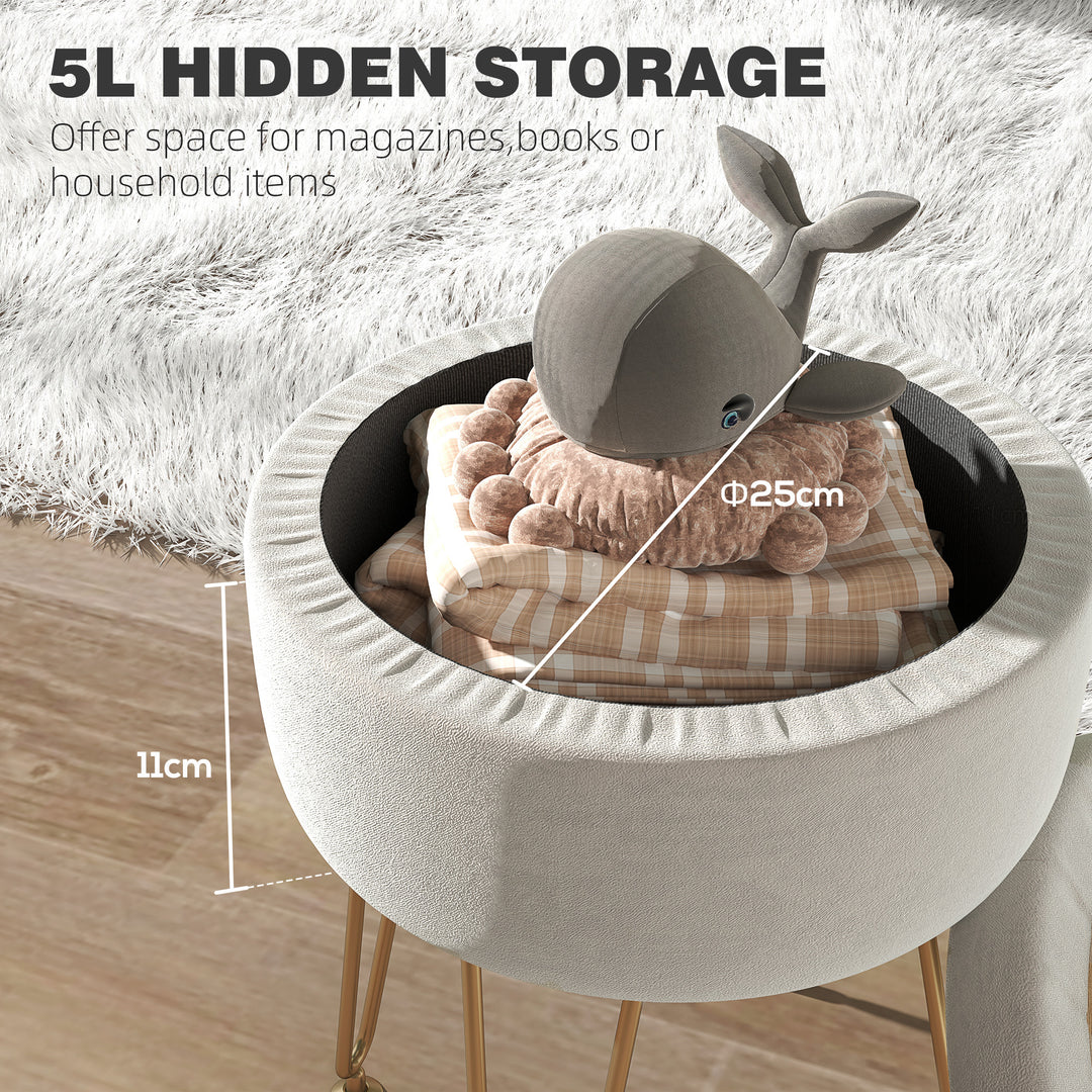 5L Velvet-Feel Storage Ottoman - Cream White