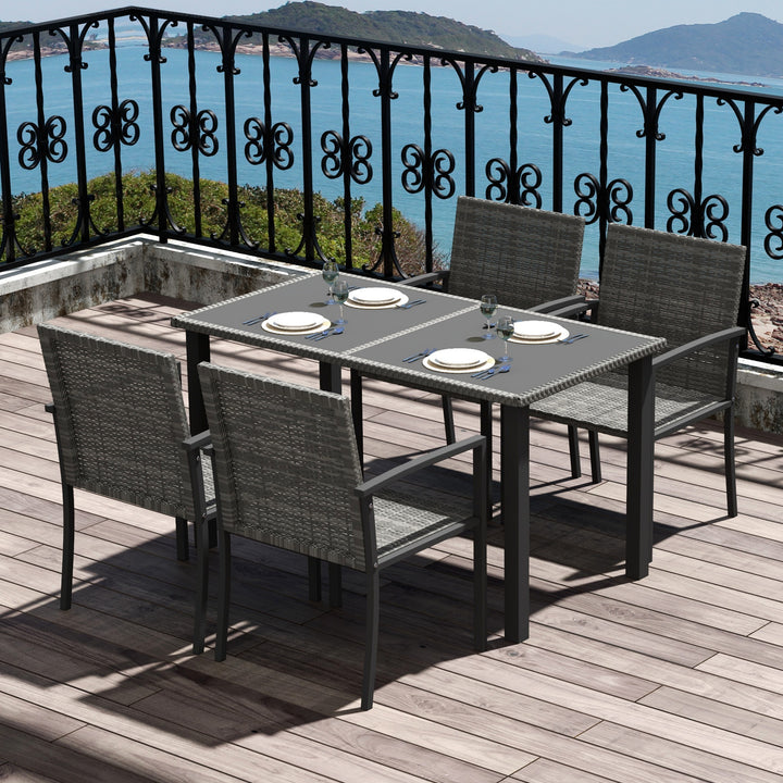 Outsunny Outdoor Dining Set 5 Pieces Patio Conservatory with Tempered Glass Tabletop,4 Dining Chairs