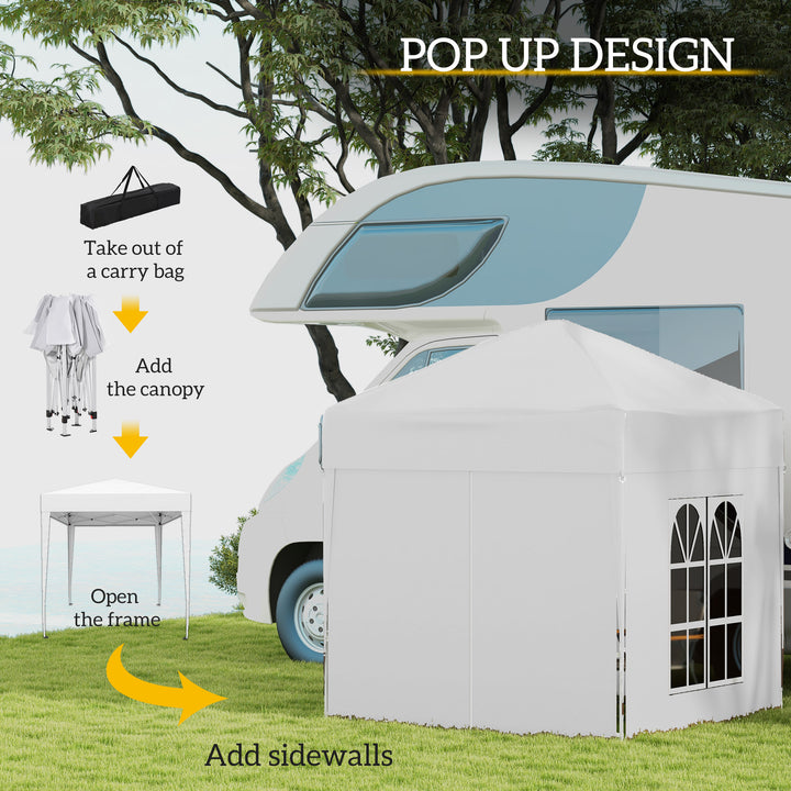 2 x 2 m Garden Pop Up Gazebo, Wedding Party Tent Marquee, Water Resistant Awning Canopy with Sidewalls, Windows, Carry Bag, White