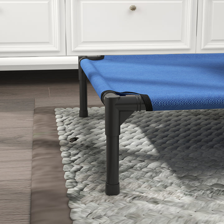 Raised Dog Bed Cat Elevated Lifted Portable Camping w/ Metal Frame Blue (Medium)