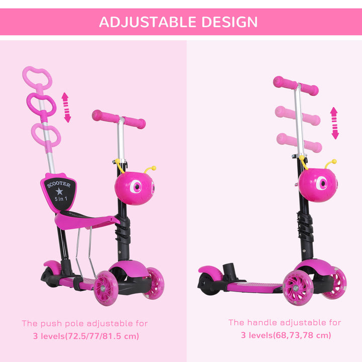 Adjustable Kids Toddler Scooter, with Removable Seat, Back Handle, Pink