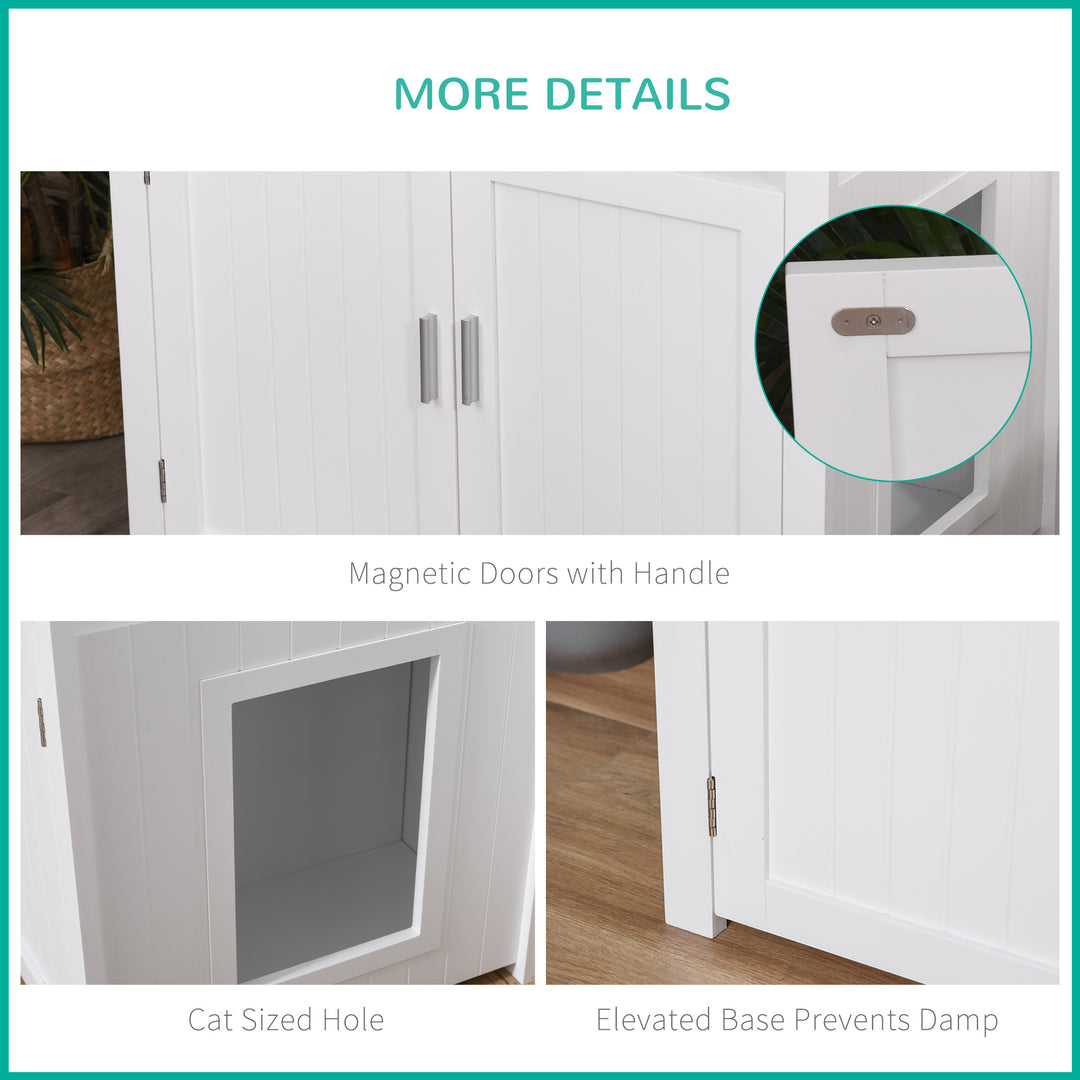 MCL Wooden Cat Litter Box Enclosure Furniture with Adjustable Interior Wall & Large Tabletop for Nightstand, White