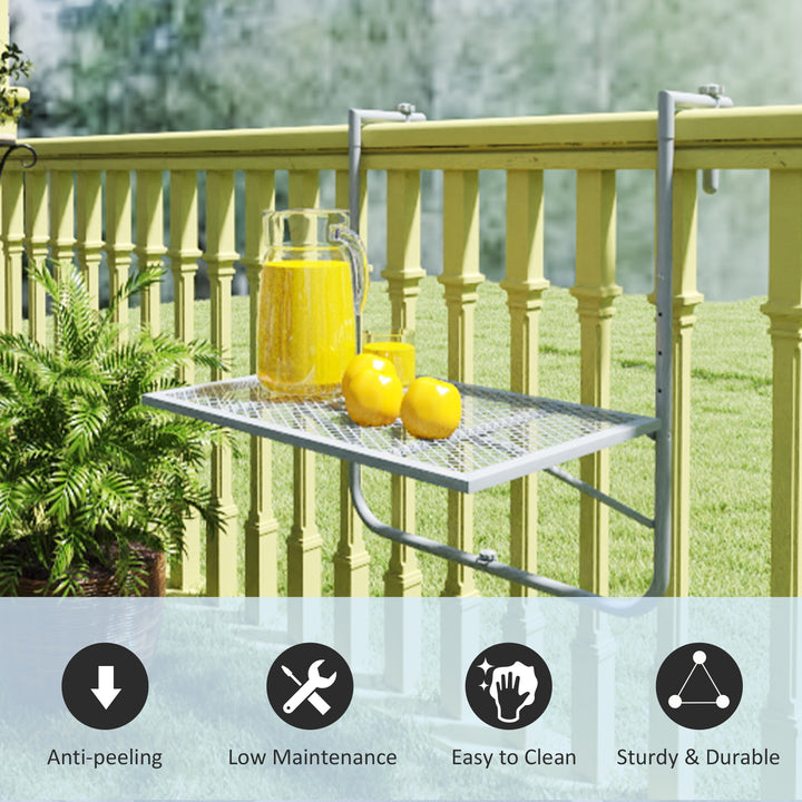 Balcony Hanging Table, Metal Wall Mount Desk, Adjustable Folding Balcony Deck Table for Patio and Garden, Grey