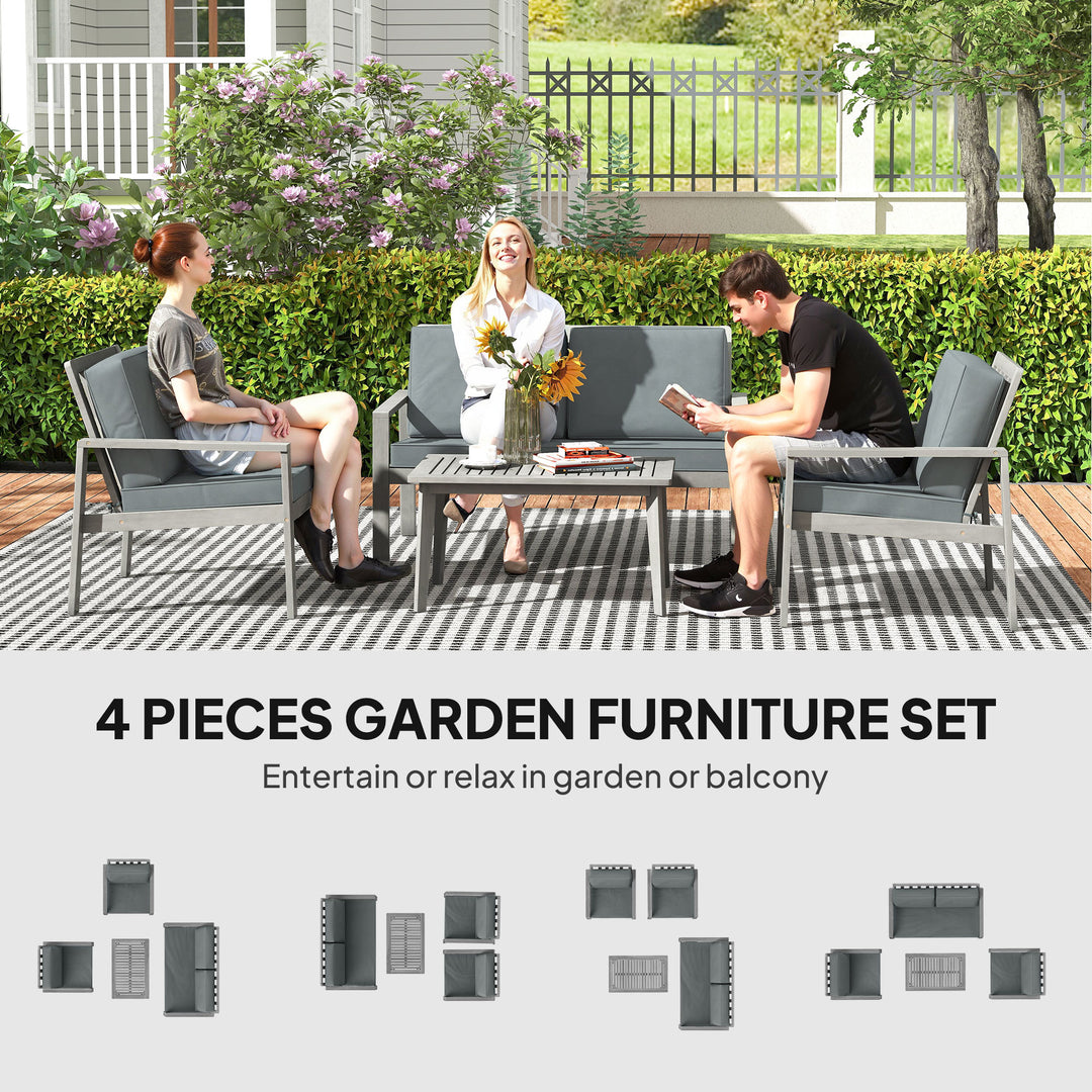 4-Piece Wooden Garden Furniture Set with Cushions - Light Grey